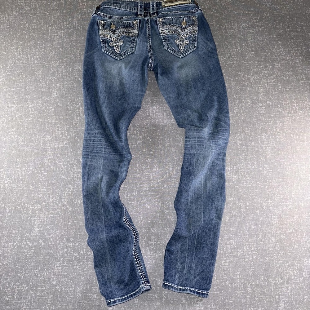 Rock Revival Betty Easy Skinny Jeans Womens 27 Blue Low Rise Rhinestone Denim